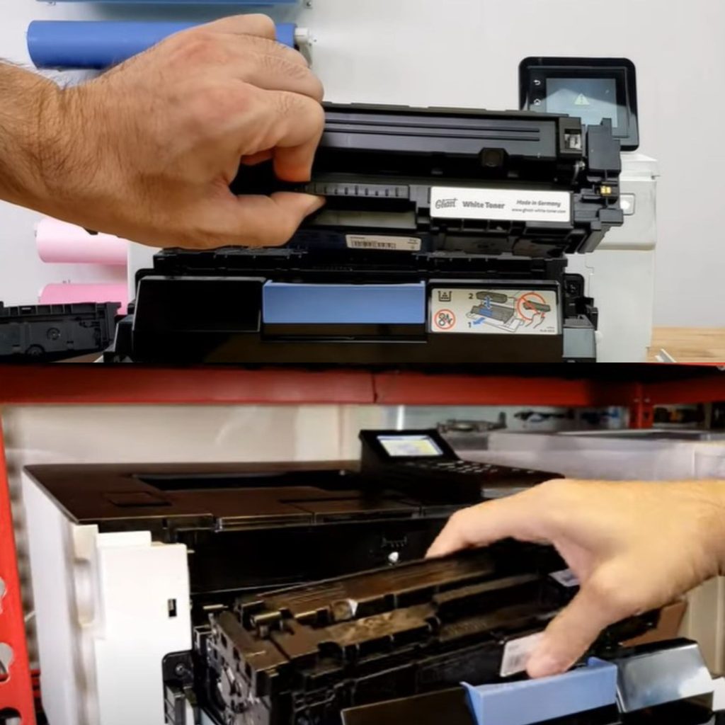 Changing the cartridges (Removing black and placing white toner)