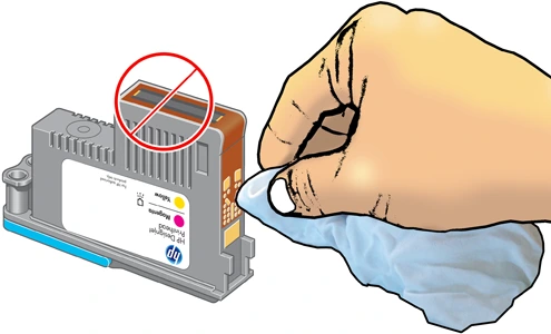 After 10 seconds, remove the ink cartridge from the bowl and rub the printhead nozzle on the clean paper tower to ensure the ink is coming out properly out of the nozzles.